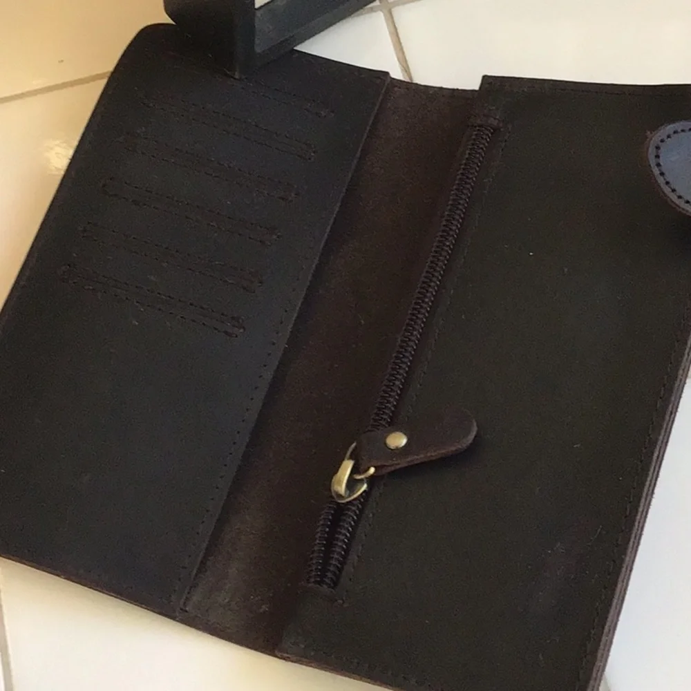Vintage 80s Long Biker Leather Wallet/Braided Strap